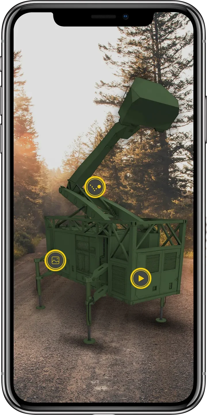 A Saab Giraffe system shown in AR on a phone