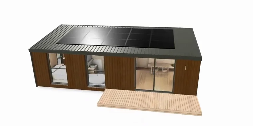 A Euca home configured with solar panels and a timber deck